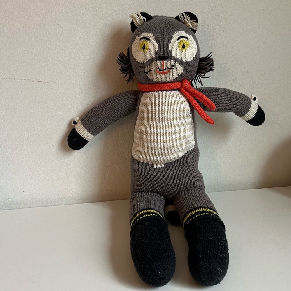 Blabla Kids Little Gray Wolf Hand  Knit Doll 100% Cotton White Large 19"